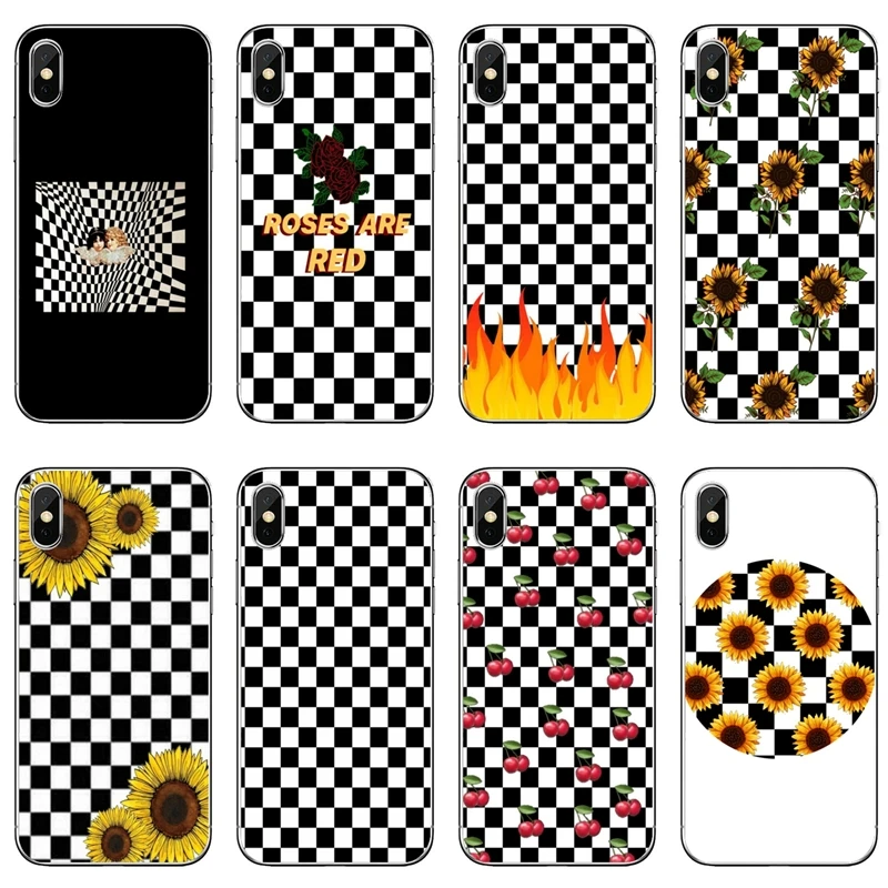 aesthetic checkerboard sunflower Plaid Silicone Case For Xiaomi Redmi S2 7 7A K20 6 6A 5A 4A 4X 5 Plus Note 8 4 Pro | Мобильные