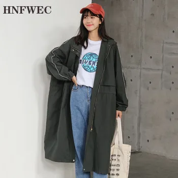 

2020 New Spring Summer Solid Color Lantern Sleeve Zipper Long Coat Women Korea Loose Big Size Trench Coat Tide V227