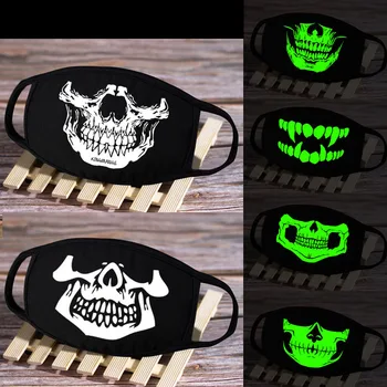 

3Pcs Woman Men Glow In Dark Skull Scarey Masks Black Mask Mouth Half Face Masquerade Cosplay Costume Mask DIY Party Decorations
