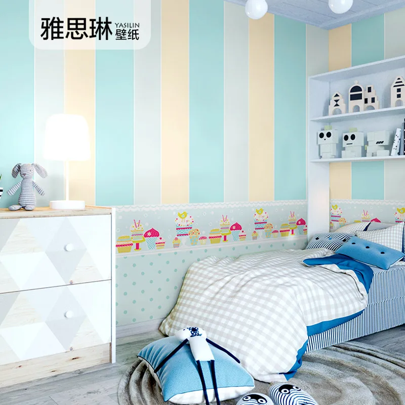 

quality Good nordic children's room home wallpaper boy girl cartoon blue pink wave dot children wall paper bedroom stripes