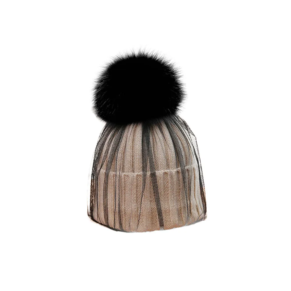 02 Зимняя вязаная женская шапка Skullies s с шариком и черепом, универсальная теплая шерстяная шапка для взрослых, вязаная женская шапка с помпонами Skullies - Цвет: 02