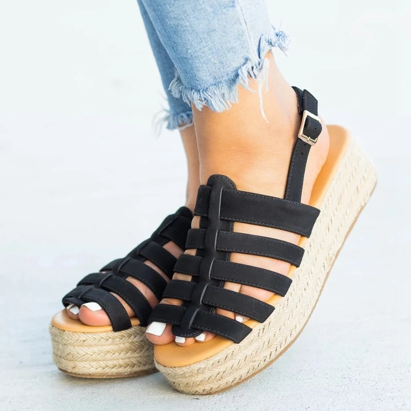 

WENYUJH 2020 Women's Versatile Sandals Summer Breathable Fashion Casual Shoes Buckle Strap Roman Platform Shoes Travel Shoes