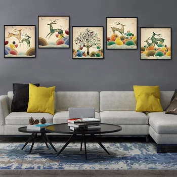 

Nordic Tree Deer Animal Canvas Wall Art Print Painting Abstract Landscape Poster Nature Decorative Picture Home Decor
