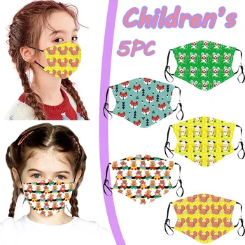 

5PCS Kids Children cute printed Outdoor Cotton Mouth Masks Protection Face Masks Reusable washable cloth with filter