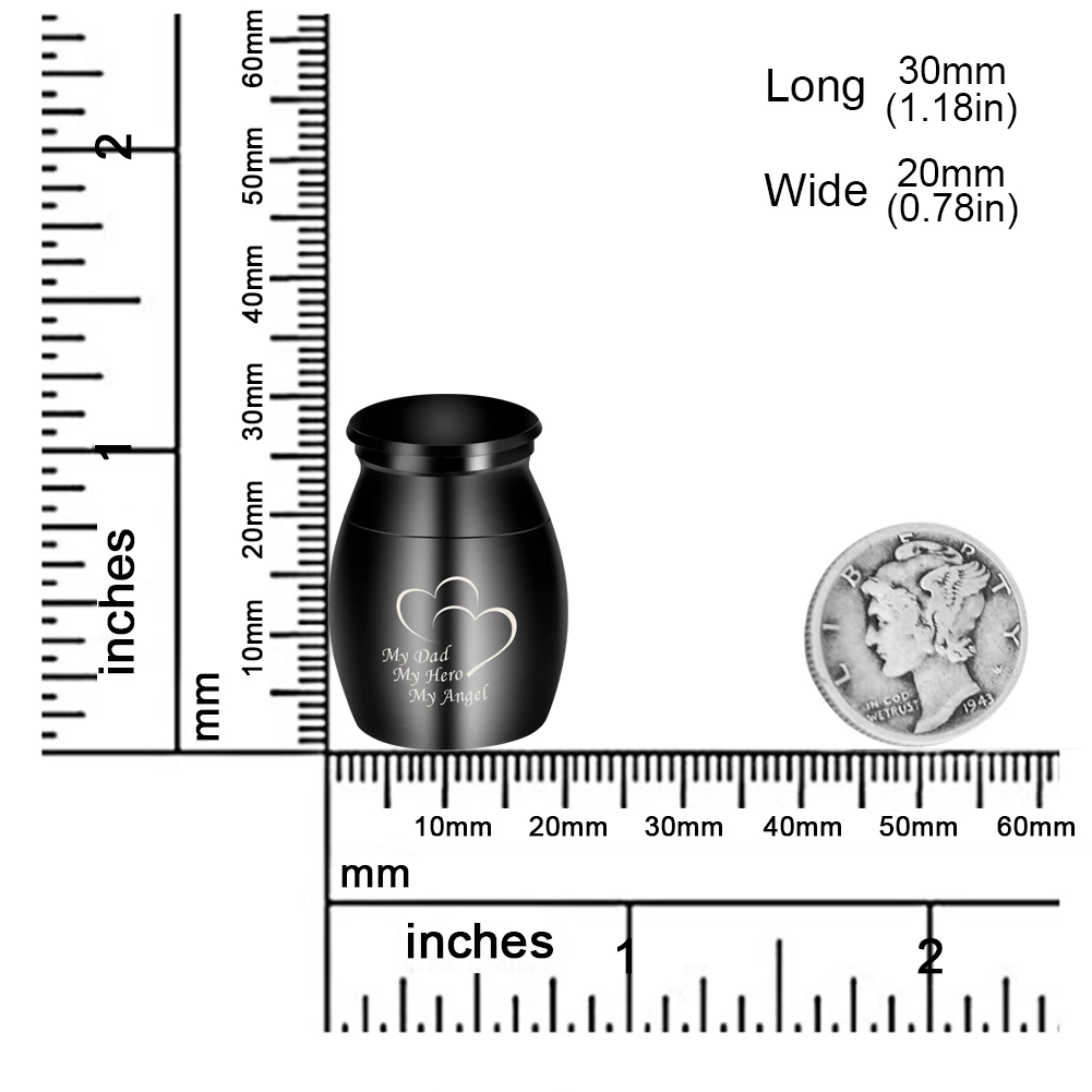 SOITIS мой папа мой герой мой ангел настроить Двойное сердце гравировка нержавеющая сталь черный Средний кремации пепельница семья на память
