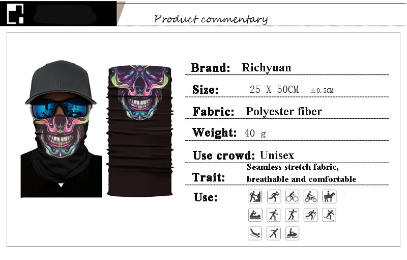 3D бесшовный Балаклава волшебный шарф маска для лица и шеи Призрак Череп Скелет бандана щит повязка на голову банданы мужские велосипед