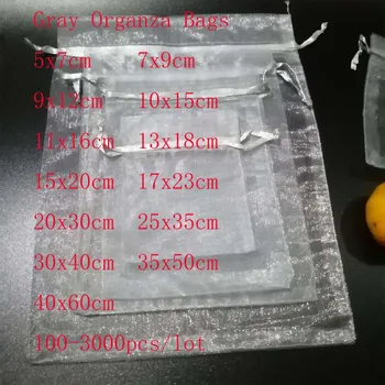 100 Pcs/lot Gray Drawstring Organza Bags Jewelry Bags Gift Packaging Bags Christmas Wedding Gift Package Bags&small Pouches 1