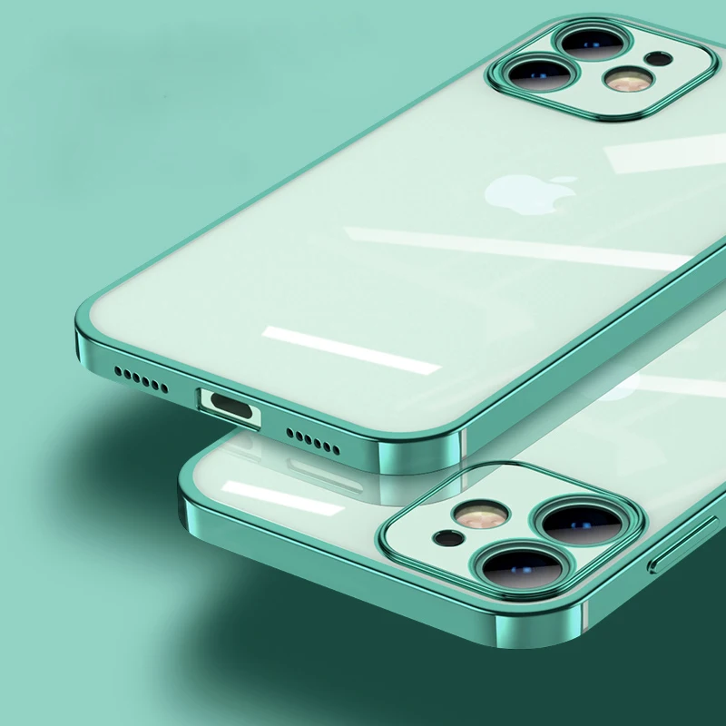 Luxury Classic Square Frame Plating Phone Case For iPhone 12 Mini 11
Pro Max XR XS X 7 8 6S 6 Plus SE 2020 Soft TPU Clear Cover