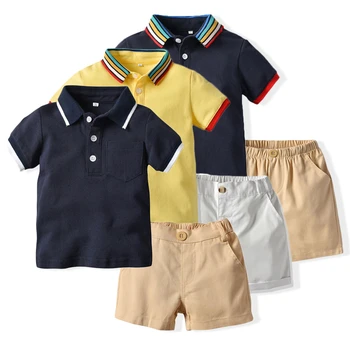 

2020 The New Listing Boy Clothes Suit Short-sleeved Polo Shirt Shorts 2 Piece Set Children's Clothes Gentleman Casual Boys
