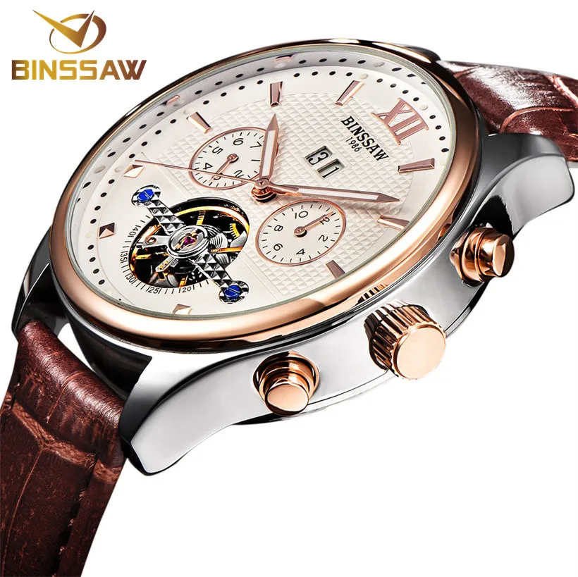 

BINSSAW New 2020 Men Watch Fashion Automatic Mechanical Tourbillon Leather Luxury Brand Sports Watches Relogio Masculino