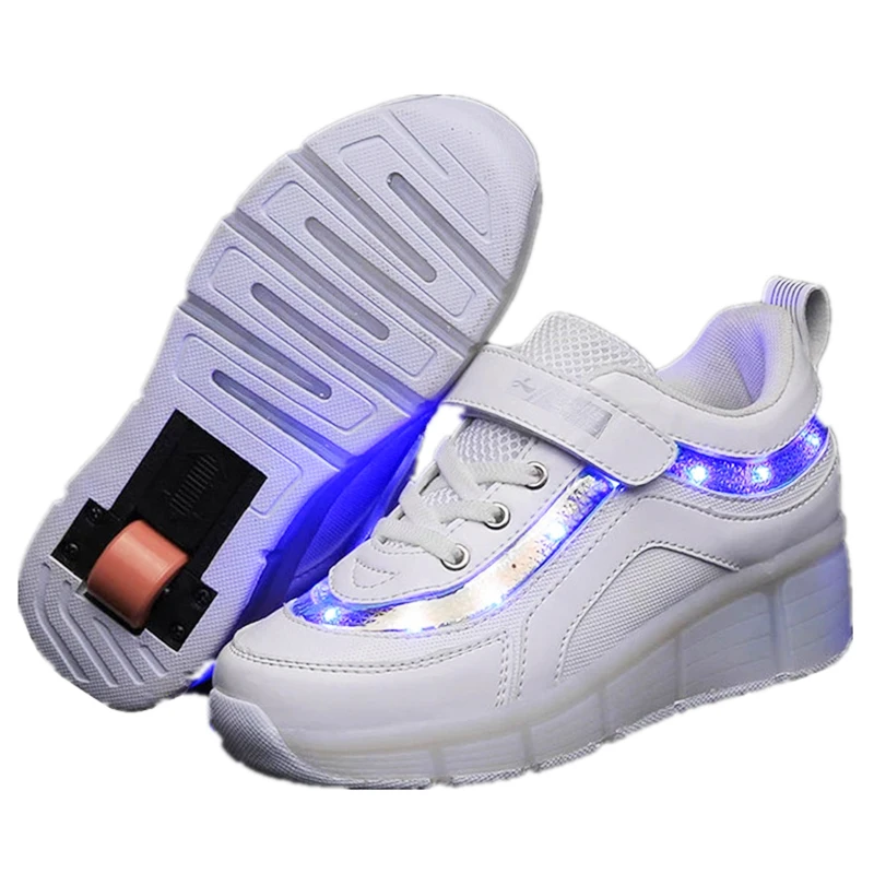 Children Two Wheels Luminous Glowing Sneakers Black Pink Led Light Roller Skate Shoes Kids Boys Girls USB Charging | Детская одежда и