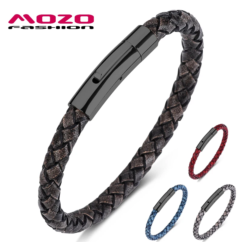 

MOZO FASHION 2020 Men Charm Bracelets Brown Genuine Leather Rope Mixed Braided Bracelet Simple Punk Women Classic Jewelry 602