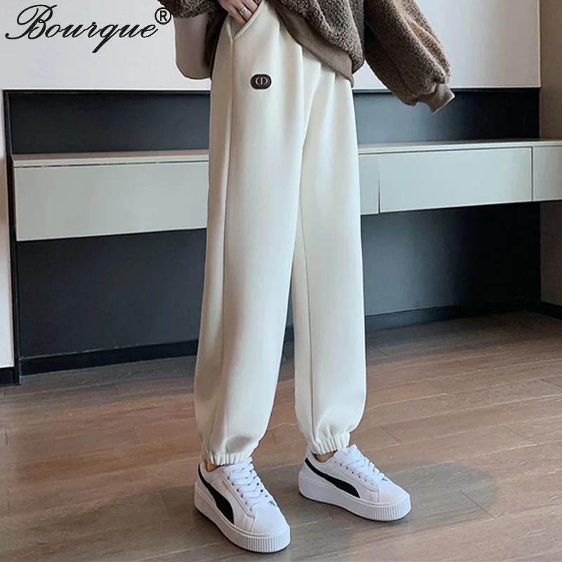 

Женские однотонные спортивные брюки с флисовой подкладкой, утепленные теплые зимние уличные модные укороченные брюки, женские спортивные брюки