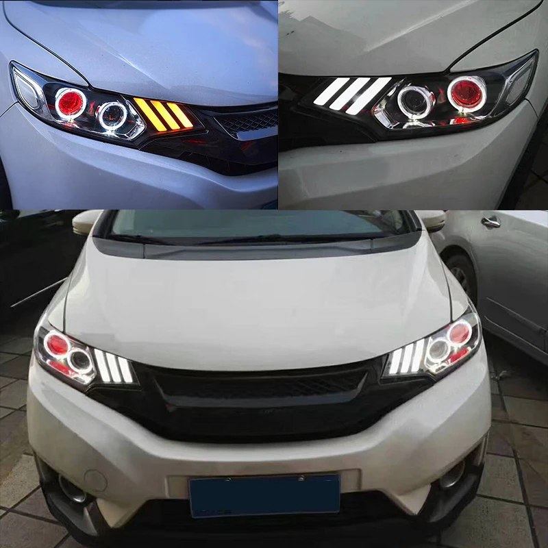 CNSUNNYLIGHT For Honda FitJAZZ 2014-2017 Car Headlights Assembly Case With LED Demon Eyes DRL Turn Signal Lights Projector Lens (1)