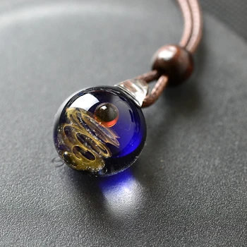

Glass Nebula Cosmic Handmade Galaxy double sided Pendant Necklace Men Women Couple Jewelry christmas presents Gift with Rope