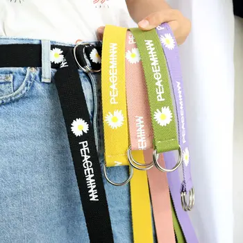 

Little Daisies Flower Canvas Belt For Women Candy Color Teenager Girls Jeans All-Match Daisy Long Belt Waist Strap