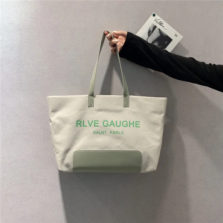 

Korean-style New Style Versatile Large-Volume Lettered Zipper Canvas Large Bag Minimalist Style Women's Shoulder Large Bag Bag T
