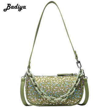 

Shoulder Bags for Women Small Sequins Lady Crossbody Bag Women Bags 2020 Pu Leather Handbags Designer Baguette Shape Chain Slim