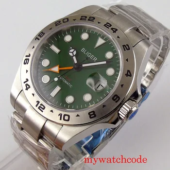 

43mm Bliger Mechanical Automatic Men Watch Sapphire Glass GMT Calendar Mental Band Stainless STeel Case