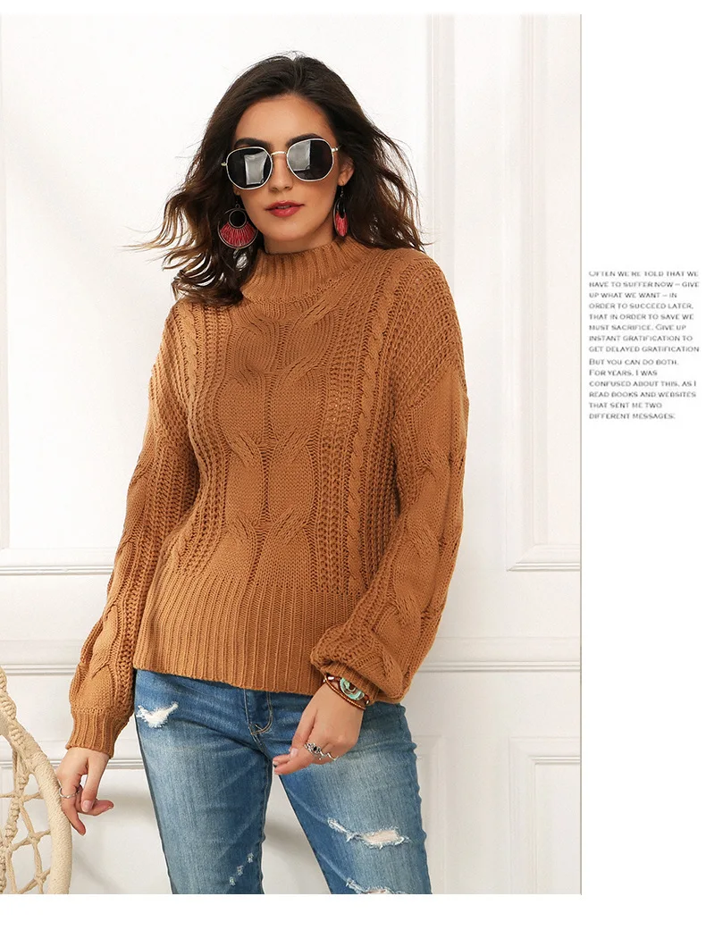 Neon Sweater Women Knitted Fuchsia Pink Solid Half Turtleneck Pullovers Long Casual Loose Knitting Shirts Female Jumpers