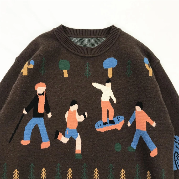 Веселый милый вязаный джемпер с вышитым рисунком, осенне-зимний женский пуловер, свитер с круглым вырезом и длинным рукавом, свитера, забавные пуловеры