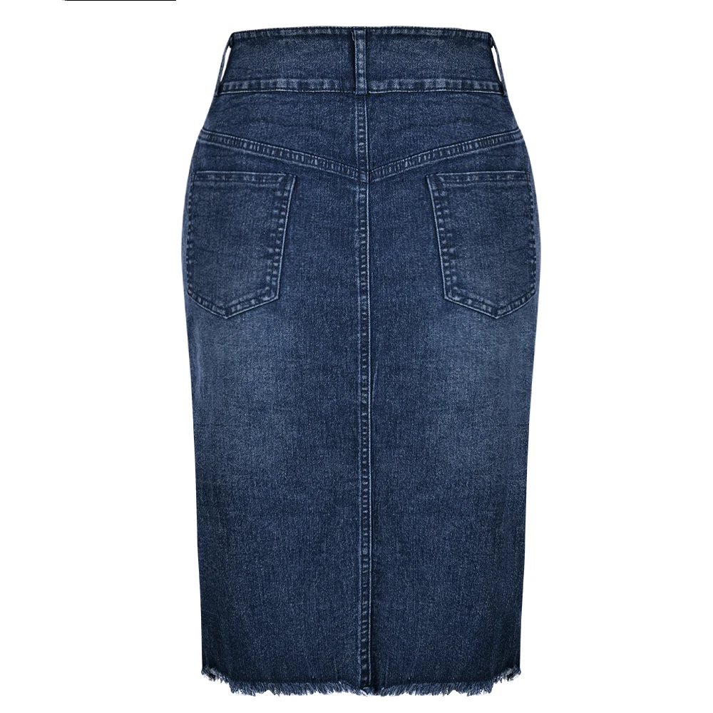 Новинка года, летние джинсовые пуговицы для юбки с высокой талией и карманами, Классическая Женская джинсовая юбка для женщин, винтажные Юбки До Колена, D25