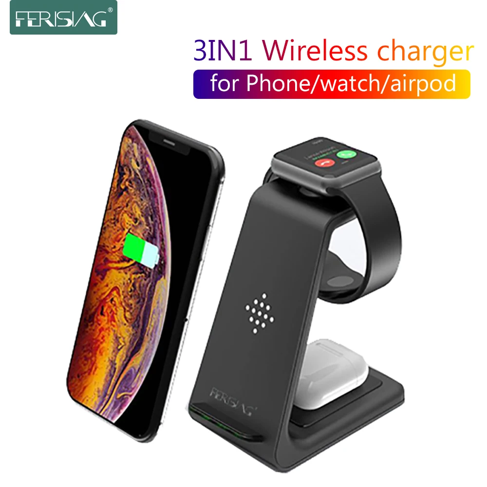 Зарядное устройство FERISING 3 in1 Беспроводное зарядное для iPhone/11 SE2 AirPods Apple iWatch 5/4/3/2 QI