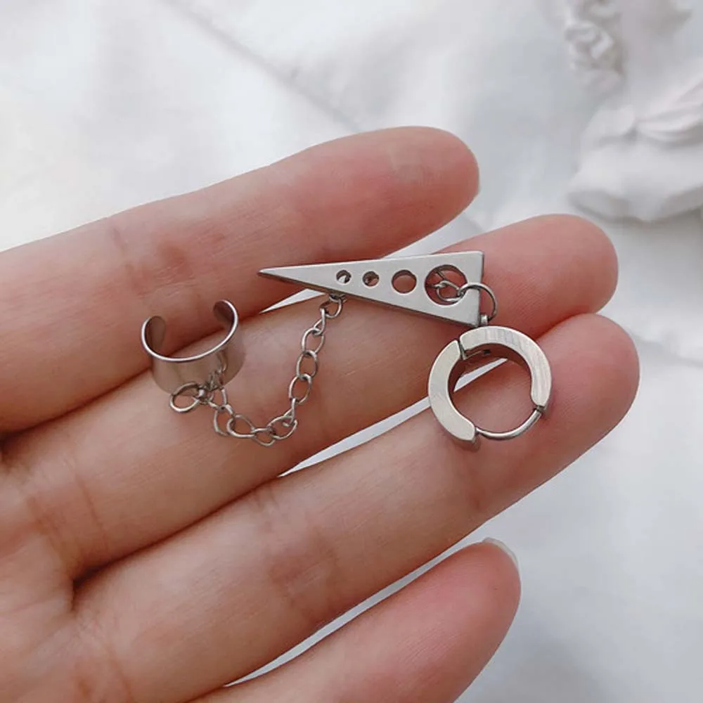 Triangle silver Серьги в стиле панк, круглые серьги в стиле хип-хоп для мужчин и женщин, ювелирные изделия из нержавеющей стали, модные ювелирные изделия, свисающие серьги с крестом и треугольниками - Окраска металла: Triangle silver