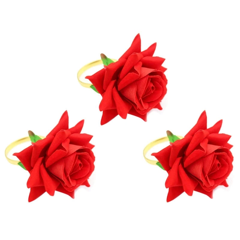 3PCS Simulated Rose Napkin Buckles Hotel Wedding Rings Decor Valentine&amp#39s Day Button-ABUX | Дом и сад