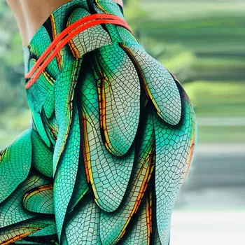 

New European and American digital green wings leggings hip stretch lady pants women leggings