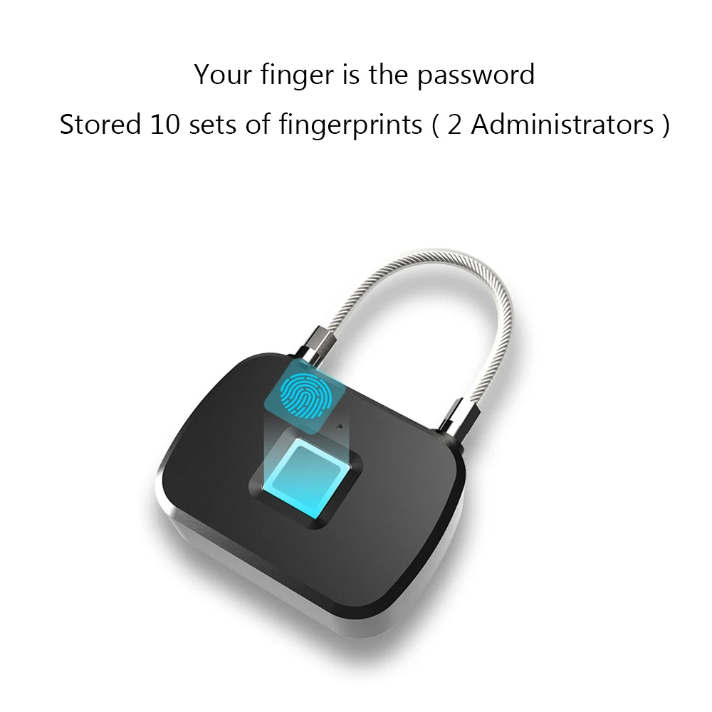 

Fingerprint Padlock Smart Thumbprint Lock 10 Sets Fingerprints Portable Keyless Anti-Theft for Locker House Door Bike Suitcase