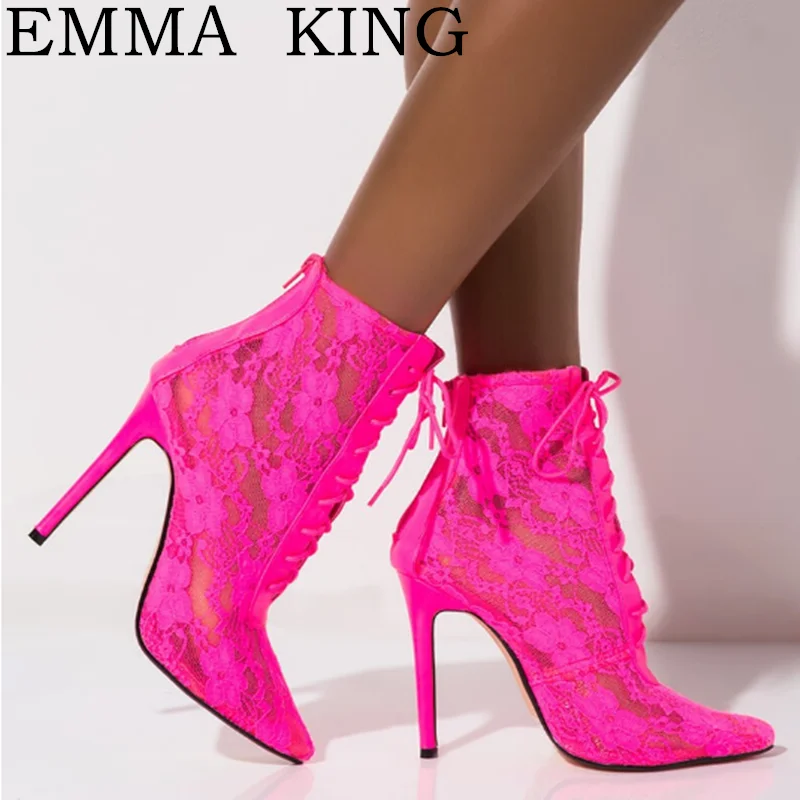 

Ankle Boots Platform High Heels women fashion Stiletto Lace Up Bootie Style with curve-hugging denim to complete the look