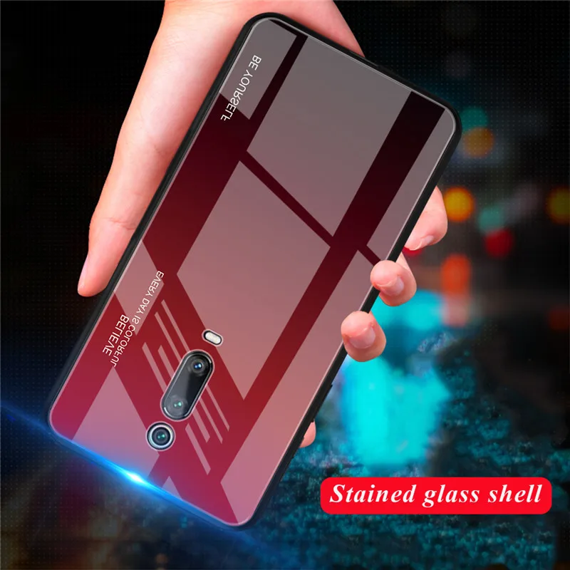 Силиконовый стеклянный чехол для телефона для Xiao mi Red mi Note 7 8 Pro градиентный чехол из закаленного стекла для Xiaomi mi 9 SE 9T CC9 Pro Pocophone F1