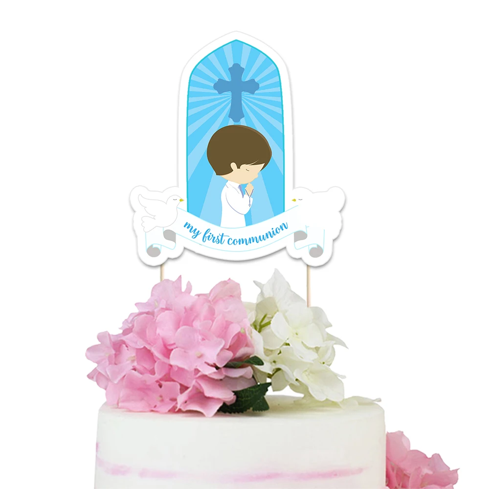  Boy Communion Theme Party Paper Cake Topper Boys First Communion Event Party Decorations Supplies C - 33041986367