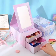 Настольное складное зеркало для макияжа INS розовое сердце девушки студенческое спальное маленькое карманное зеркало с ящиком для хранения