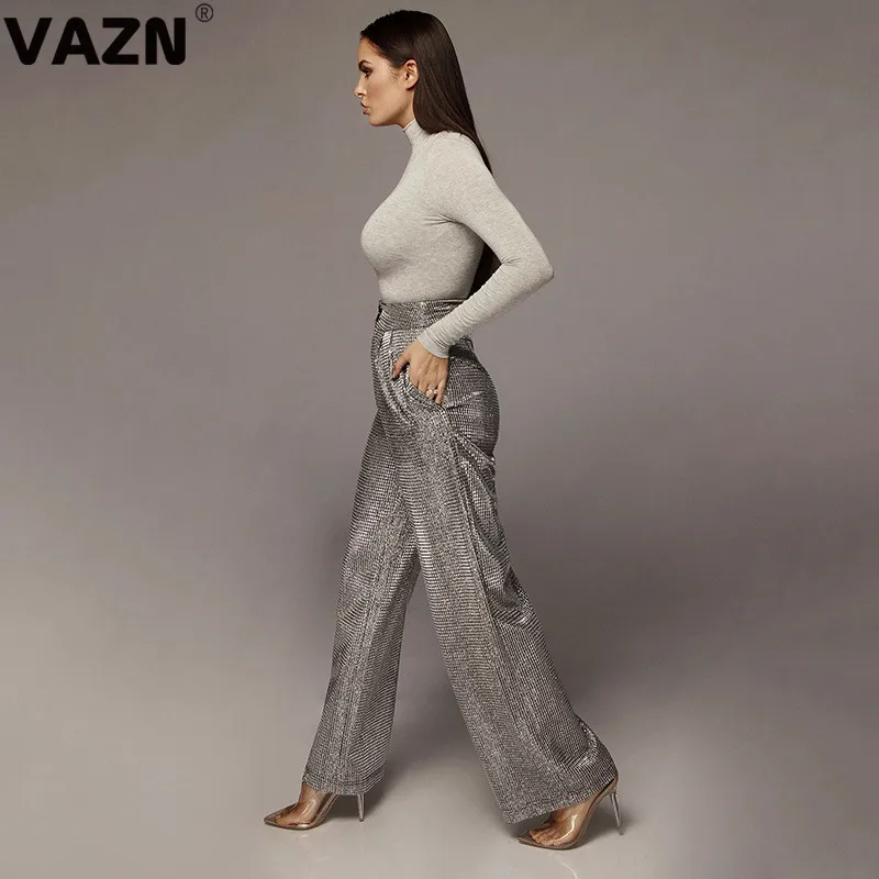 VAZN,, популярные комбинезоны для молодых леди, для взрослых, сексуальные, Неопрятные, модные, одноцветные, с высокой талией, для женщин, длинные, широкие штаны