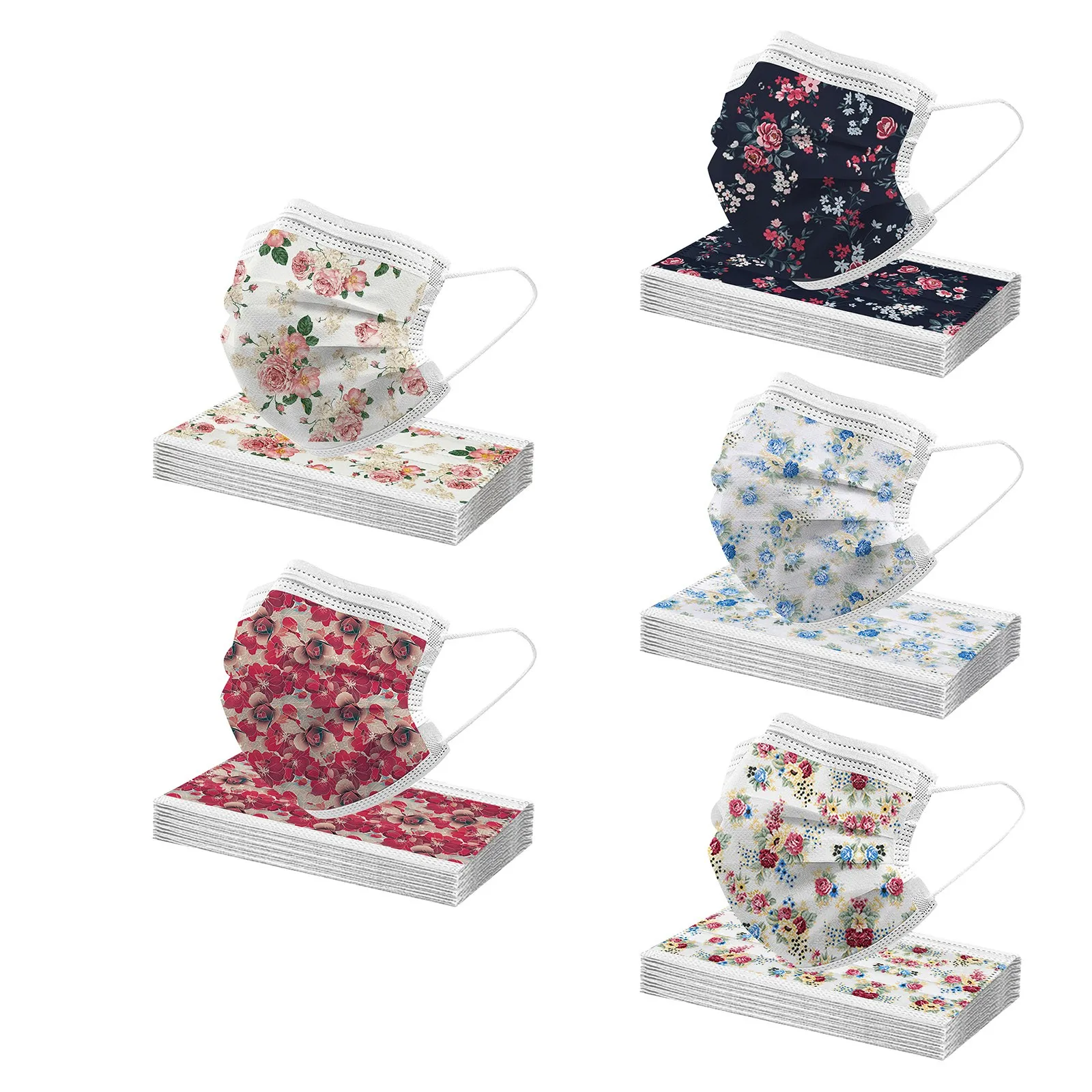 50PCS Adult Floral Printed Masks Disposable Flower Pattern Face Mask 3 Layer Non-Woven Mouth Mascarillas Mascherine Masques |