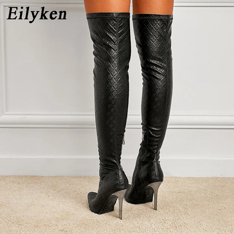 Eilyken Sexy Over The Knee Boots Women Thin Heels Pointed Toe Zipper Thigh High Booties Winter Nightclub Party Stripper Shoes,women high heel boots