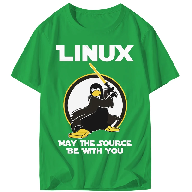 Футболка мужская Звездные войны Мужская Linux может источник быть с вами Tux топ тройники Пингвин программист забавная футболка звезда сила письмо - Цвет: green