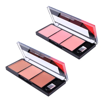 

FaRRES 2Pcs 3 Colors Rouge Pink Multicolor Blusher with Small Brush Beauty Tools