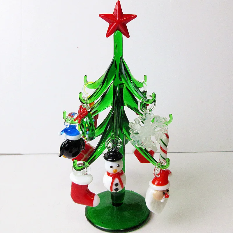 Handmade Murano glass crafts Christmas tree Figurines ornaments home decor simulation Christmas tree with 12 pendant accessories