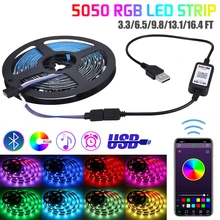Bande lumineuse LED avec télécommande, corde de synchronisation de musique, USB 5V, Bluetooth intelligent, compatible SMD5050 RGB TV, noire