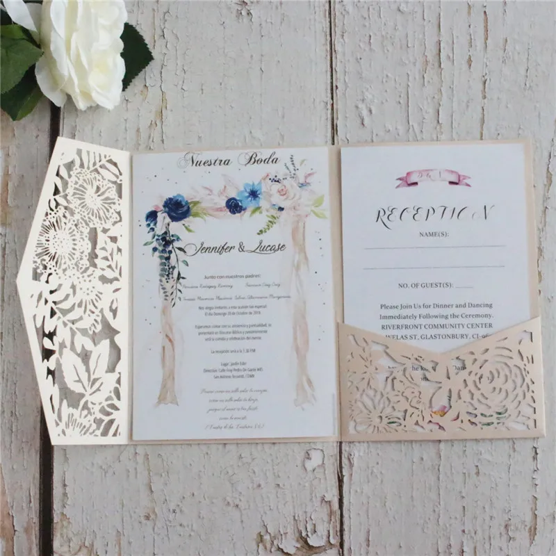 

Wedding invitations customized marriage baptism bridal leaf shape laser cut paper making 50pcs