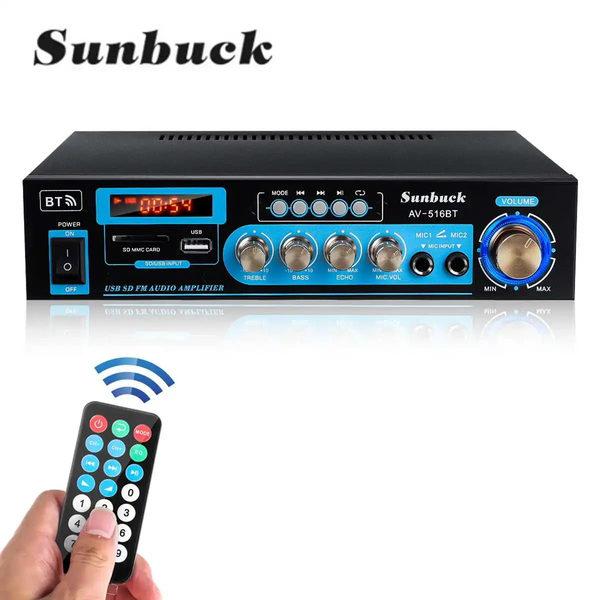 SUNBUCK 2000W Audio Power Amplifier DC12V 110/220V Home Theater Amplifiers with Remote Control Support FM USB SD Card bluetooth