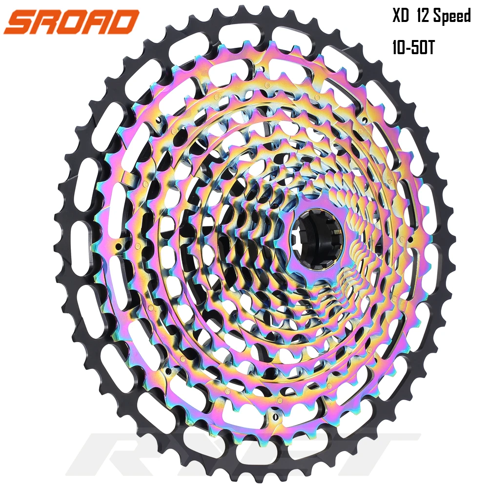 SROAD 12s Cassette10-50T 12 speed MTB Bicycle Cassette Bike Freeewheel fits SRAM XD Super Light Bicycle Rainbow Cassette 396g