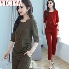 two piece set top and pants Women's Summer Tracksuits 2020 2Pcs Short Sleeve O-neck Tops Cropped Trousers Lounge Sports Suits two piece set top and pants Women's Summer Tracksuits 2020 2Pcs Short Sleeve O-neck Tops Cropped Trousers Lounge Sports Suits
