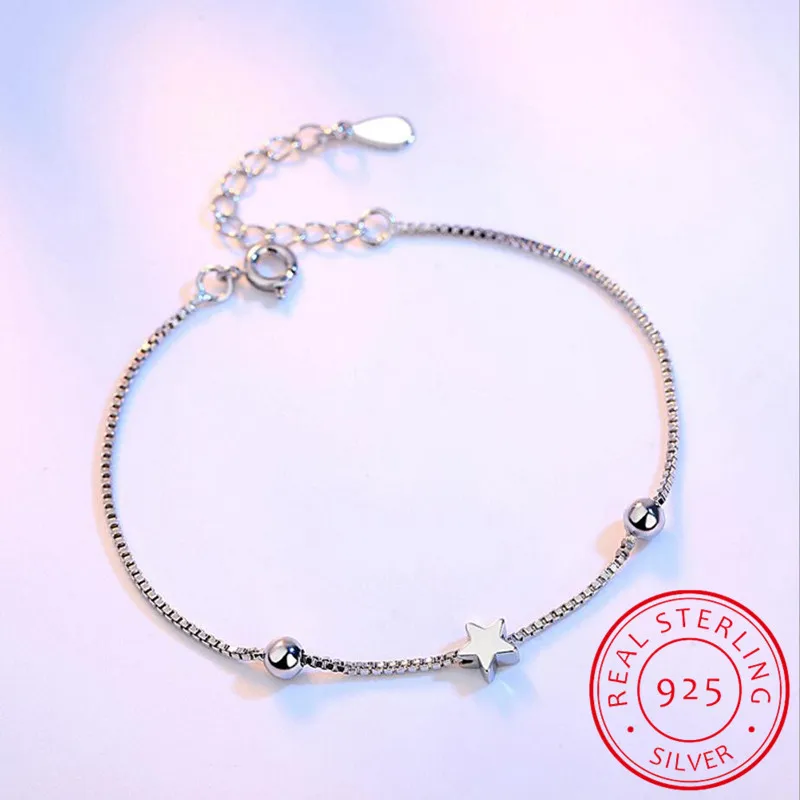 Простые Модные браслеты из стерлингового серебра 925 пробы квадратный куб Звезда бусины коробка с цепочкой браслеты и браслеты для женщин pulseira de Prata - Цвет камня: Star