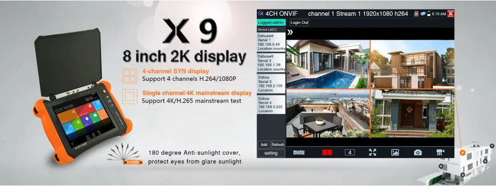X9 8 дюймов сенсорный экран H.265 4K 8MP IP Камера тестер 2K TVI CVI AHD SDI CVBS тестер систем Скрытого видеонаблюдения с дисплеем с TDR, определитель местоположения кабеля DHL