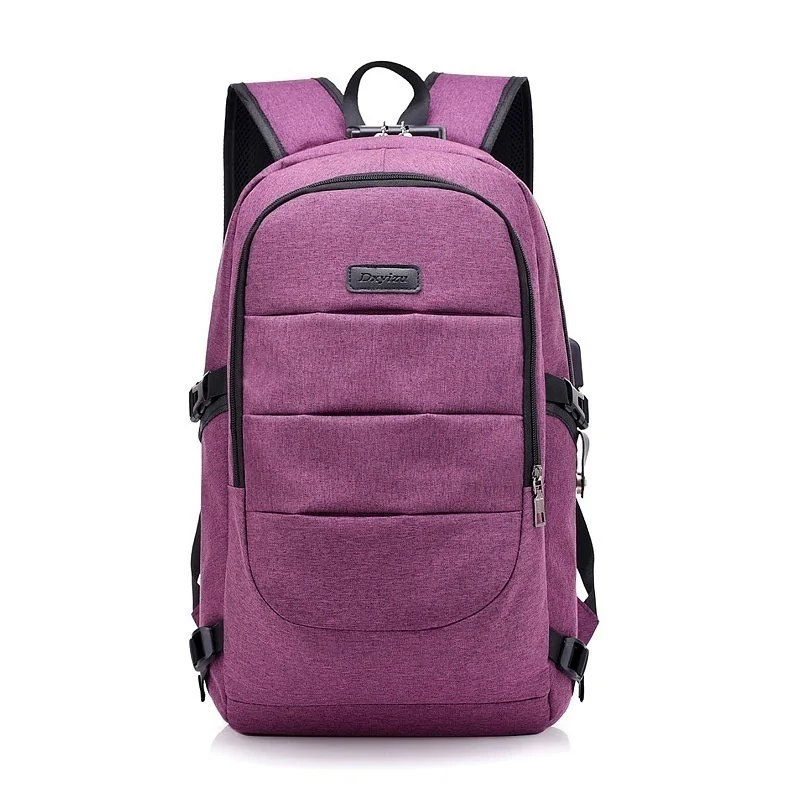 purple backpack Роскошный рюкзак Оксфорд водонепроницаемый ноутбук рюкзаки для мужчин и женщин путешествия с usb зарядка Противоугонная дорожная сумка - Цвет: purple backpack