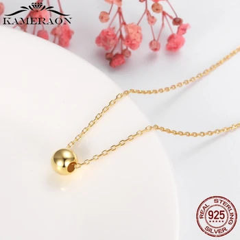 

KAMERAON Simple Necklace 100% 925 Sterling Silver Small Coin Beaded Necklace for Women Gold color 45CM Jewellery N820